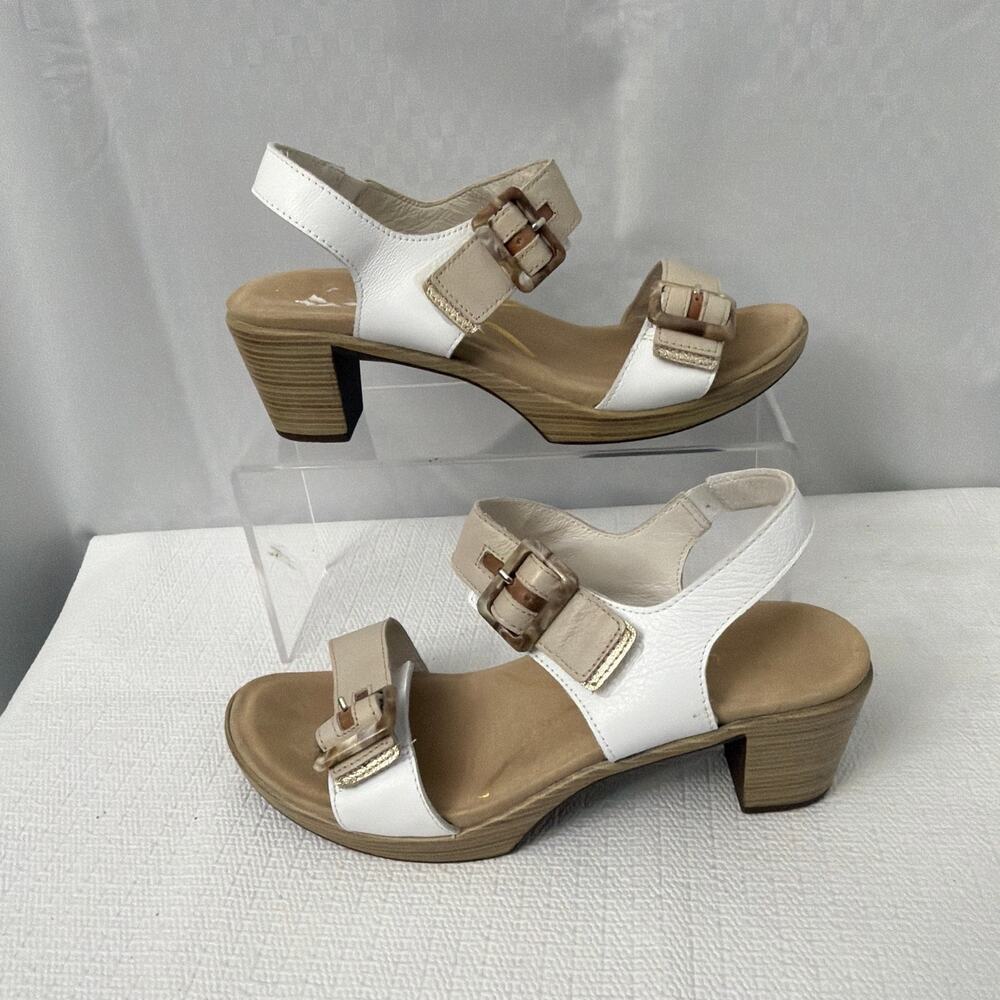Naot Sandals Womens Size 6 Mode Block Heel White Taupe Adjustable Ankle Strap - Picture 8 of 10